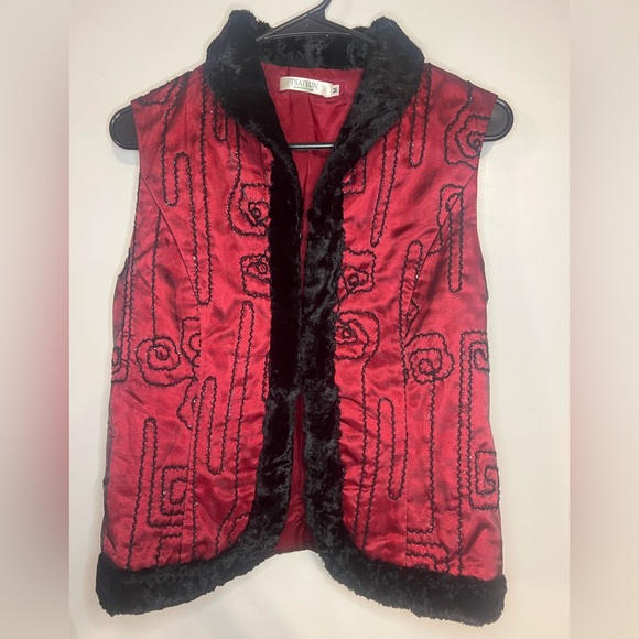 Tsaiyun Jackets & Blazers - Embroidered Vest Mongolian Fur trim made from Vintage Fabric.Fully lined medium